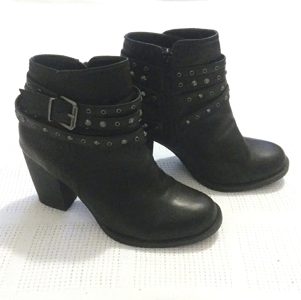 High Heel Biker Boots Black Studded (Sugar)